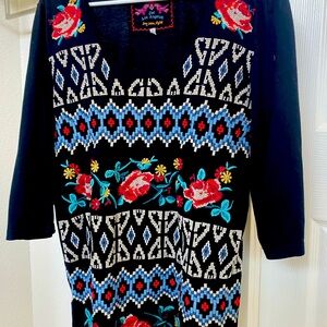 Johnny Was Cotton, Black, 3/4 length sleeve Top